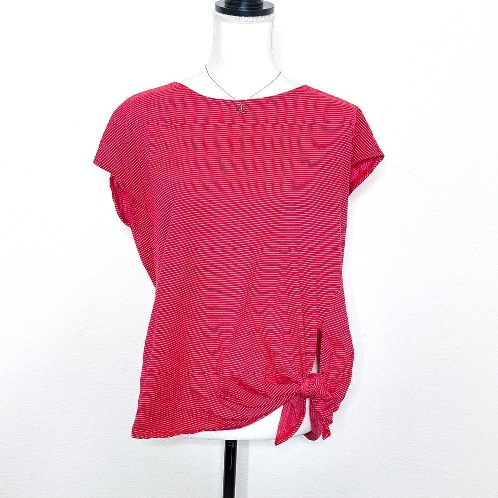 🍋 Max Studio • Women’s Red Striped Side Knot Top Size L